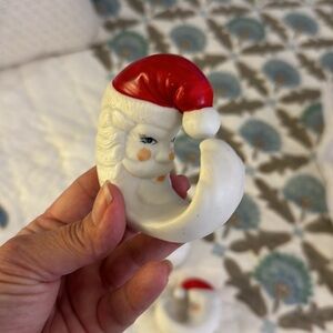 Vintage Set of 3 Department 56 Santa Moon Porcelain Figurine.